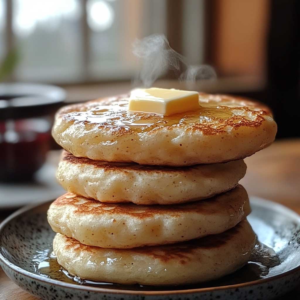 King Arthur sourdough discard crumpets stacked with melted butter