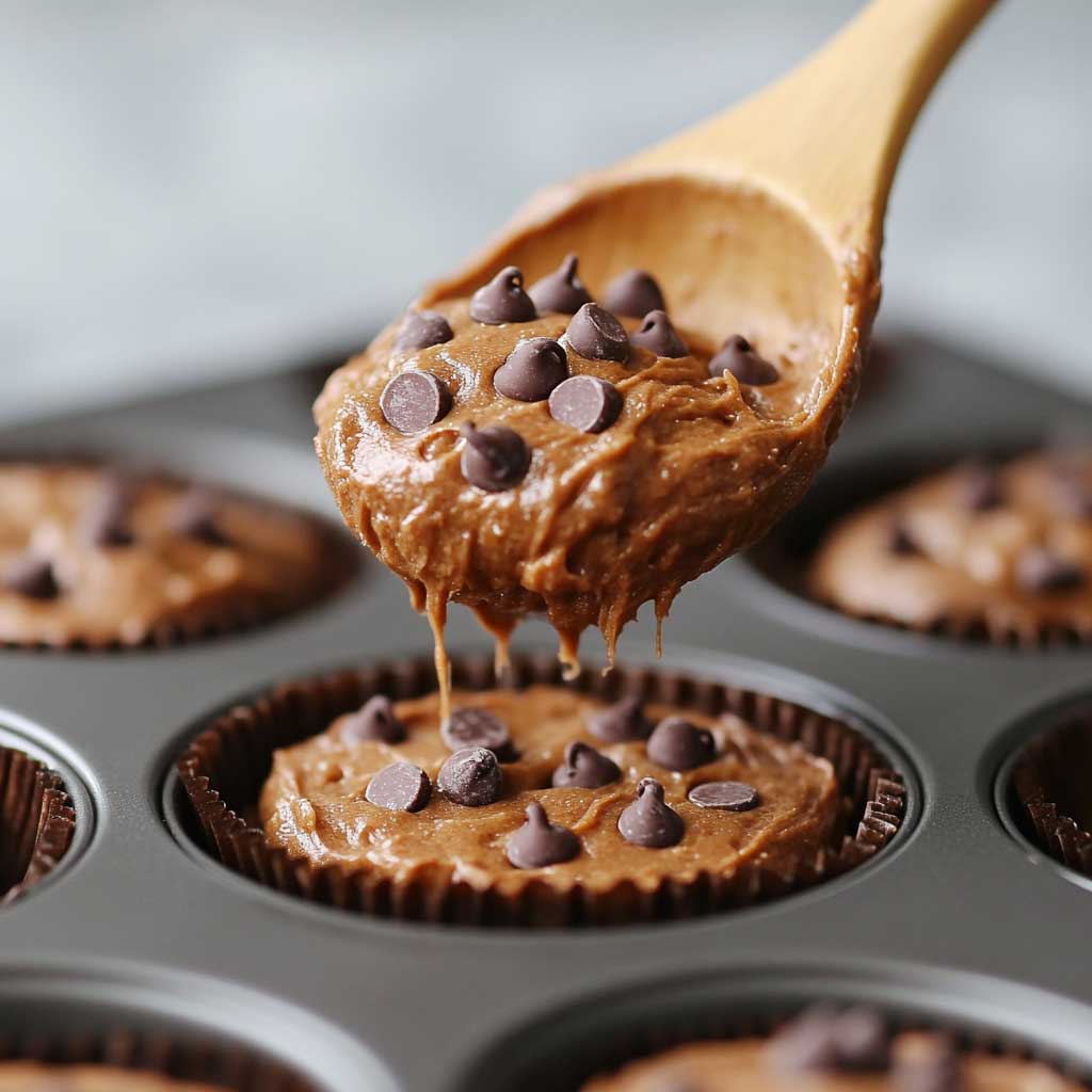 Sourdough Banana Chocolate Chip Muffins 10 scooping sourdough banana chocolate chip muffin batter