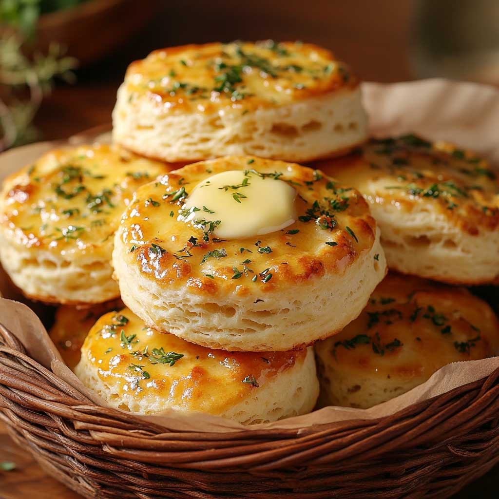 Basket of sourdough cheddar bay drop biscuits