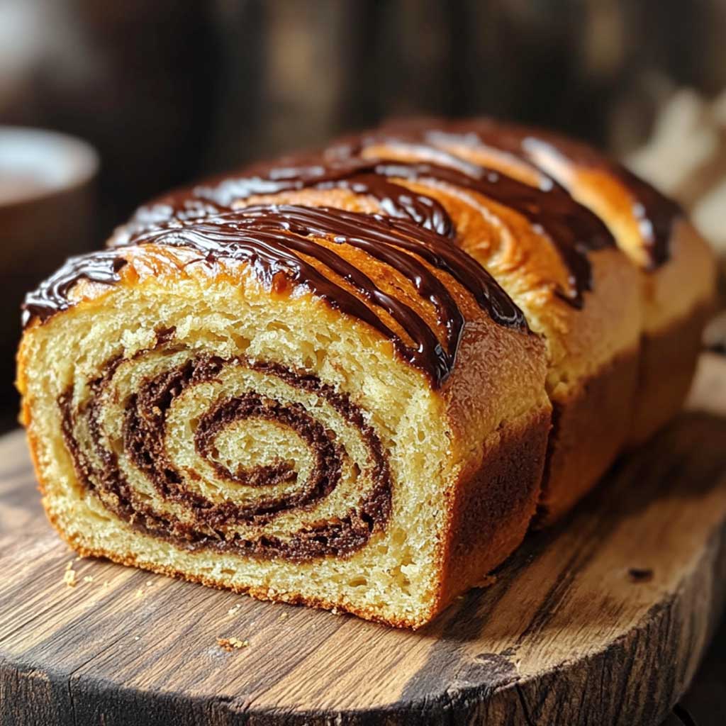 Vegan Sourdough Babka – Best Rich & Fluffy Dairy-Free Recipe 6 Vegan sourdough babka sliced open with glossy chocolate swirls